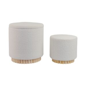 CALRUN SET OF 2 WHITE OTTOMANS 20 (IN)